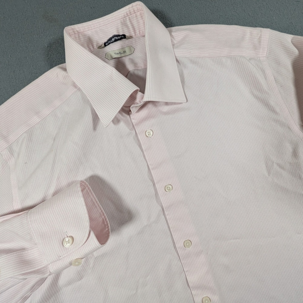 Suitsupply Button Down Shirt Mens 16 Slim‎ Fit Traveller Pink Micro Stripe